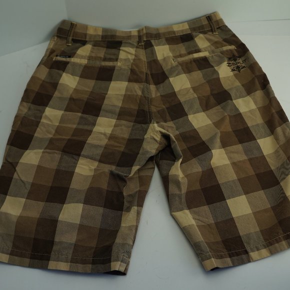 Split Men's Shorts Flat Front Beige Plaid Size 33 - Picture 4 of 7